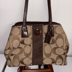 Coach Tan and Brown Signature Shoulder Bag